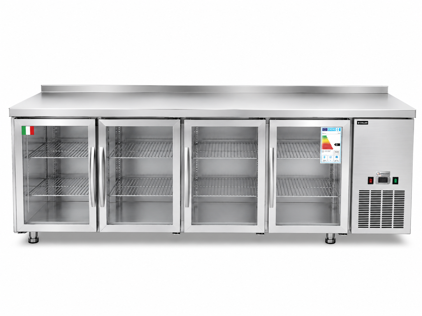 Bajos Mostrador Refrigerado con Puertas de Vidrio 4 puertas 2250x600x850mm 1 Bajos Mostrador Refrigerado con Puertas de Vidrio 4 puertas 2250x600x850mm