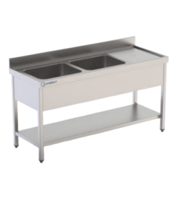 Fregadero inox de 1400x600x850 con escurridor a la derecha – 2 Cubetas