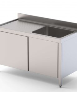 Fregadero Acero Inoxidable 1 escurridor izquierda Fondo 600 Con Puertas Correderas 1200x600x850h mm