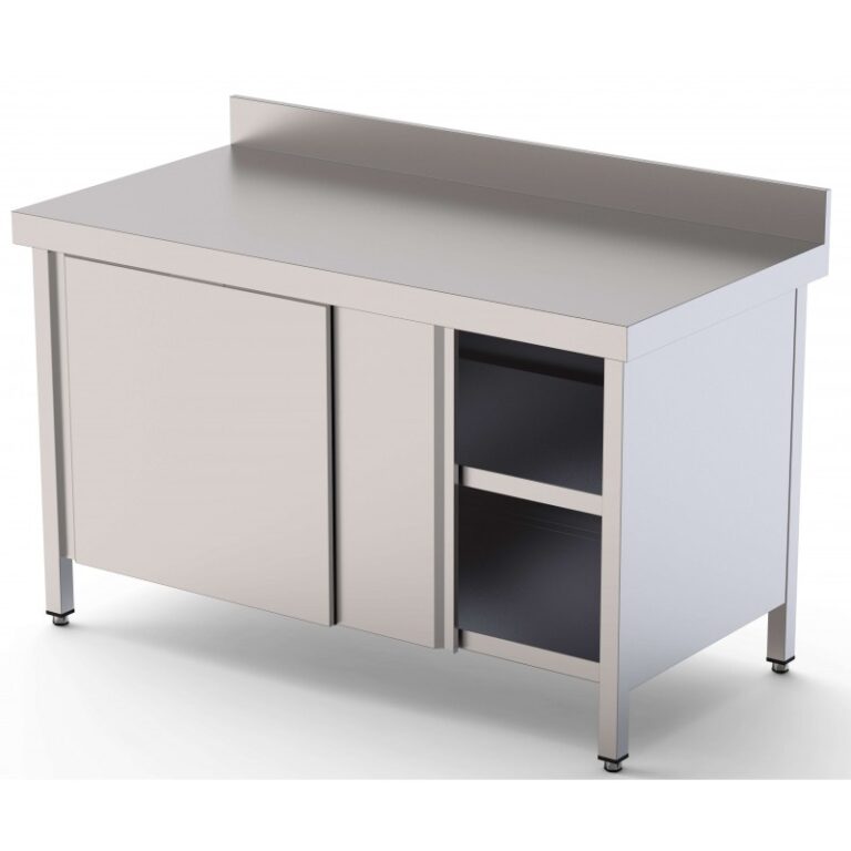 Mesa de Trabajo Acero inoxidable Mural Con Puerta Corredera 1000x600x850h mm 1 Mesa de Trabajo Acero inoxidable Mural Con Puerta Corredera 1000x600x850h mm