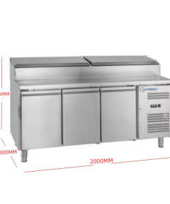 MESA REFRIGERADA GN1/1 3 PUERTAS FONDO 80CM SHH3000/800 7 mesa refrigerada gn11 3 puertas preparacion encimera inoxidable y vitrina ingredientes gn13 2000x800x1085h 01 1