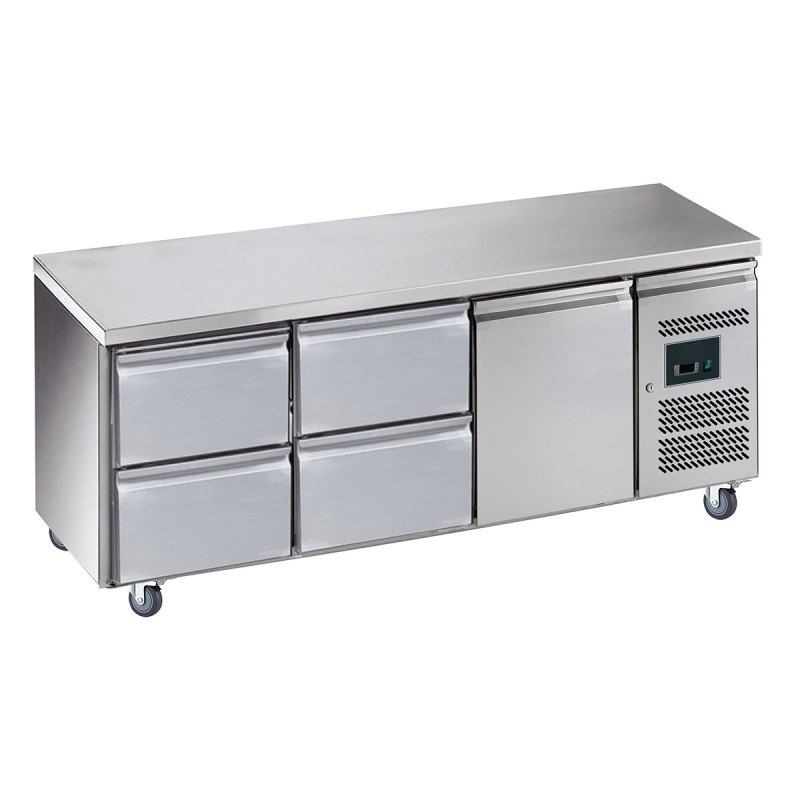 Mesa snack refrigerada 4 cajones + 1 puerta de 1795X700X860MM GN3140TN 1 Mesa snack refrigerada 4 cajones + 1 puerta de 1795X700X860MM GN3140TN