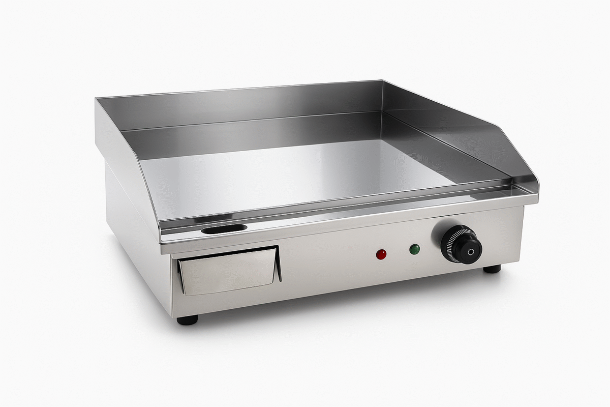 Planchas industriales: gas vs eléctrica, ¿qué conviene más a tu cocina? 10 Plancha eléctrica cromo duro profesional en acero 10 mm económica de 550 x450 x240h mm ieg-818c