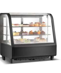 Vitrina Pastelera Expositora Refrigerada de Sobremesa 2 Estantes con 2 Puertas Correderas Negra 100 Litros Ventilada Cleiton  682x450x675 mm CW-100